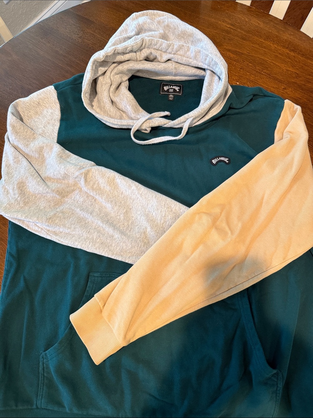 Billabong Men's Teal, Light Gray & Tan Colorblock Hoodie